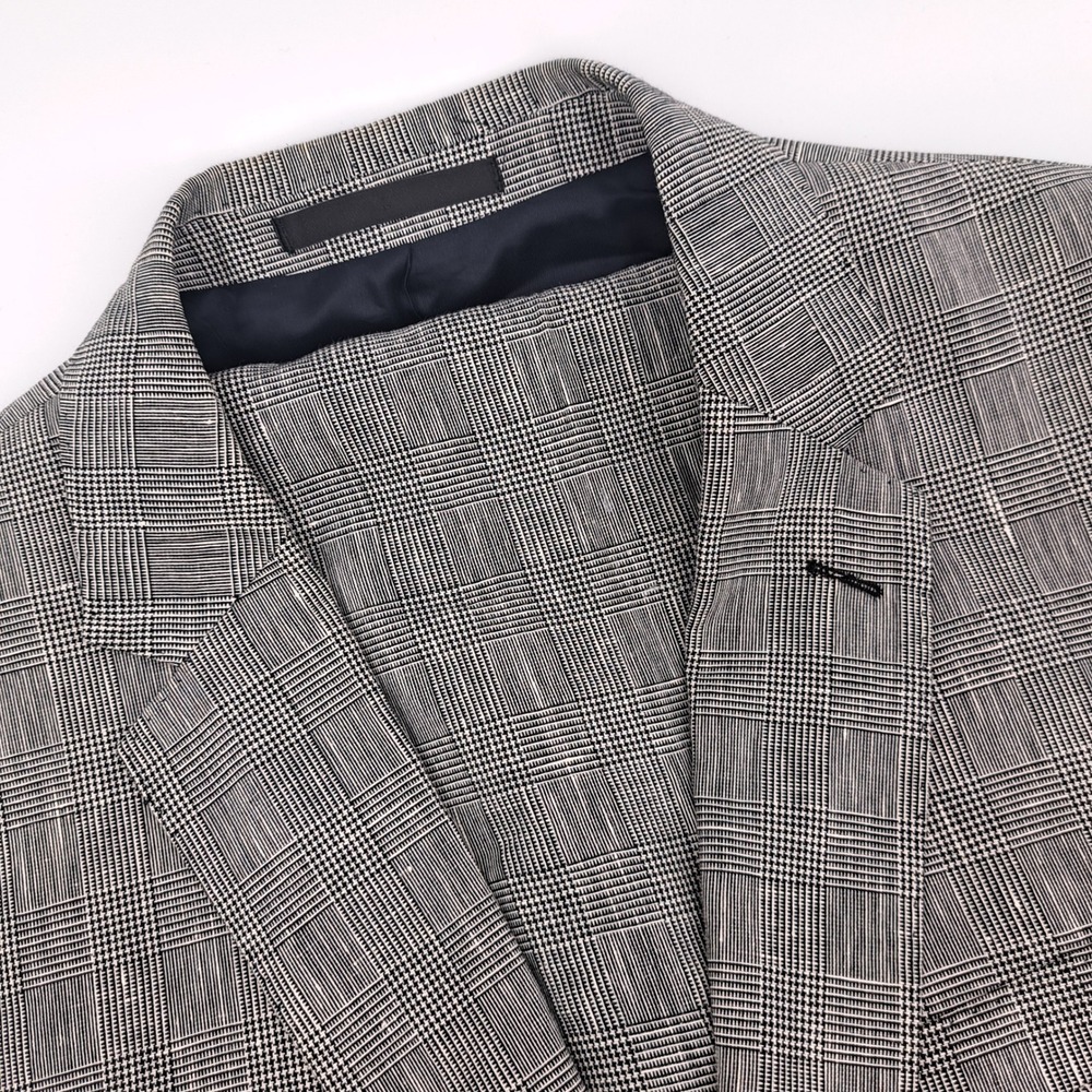 Versace Collection Suit Mens 42R Linen Blend Gray Glen Plaid 2-Button 2pc Set